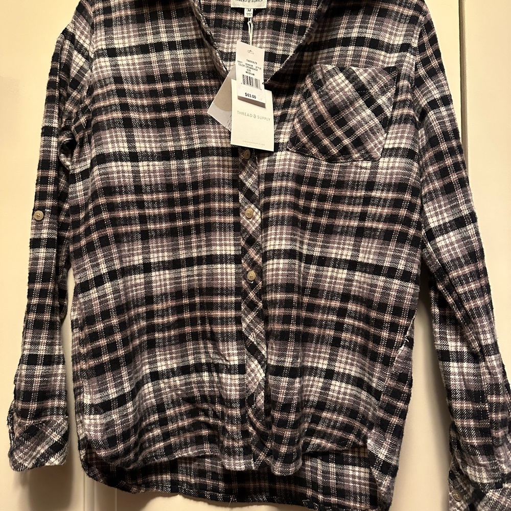 Thread & Supply Plaid Button Down Shirt - Black and White